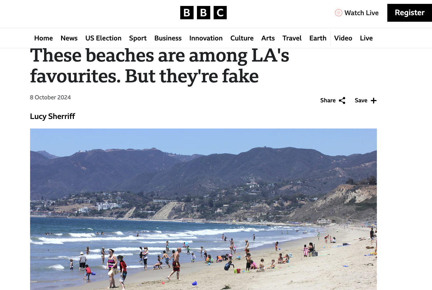 BBC above the fold with LA beach shot